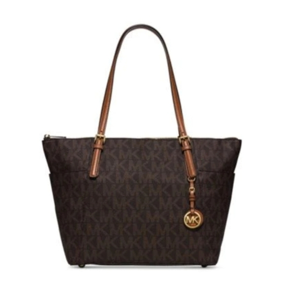 🔹️Michael Kors🔹️ JET SET EAST WEST ZIP TOP SIGNATURE TOTE ✨️🤎 - Picture 1 of 8